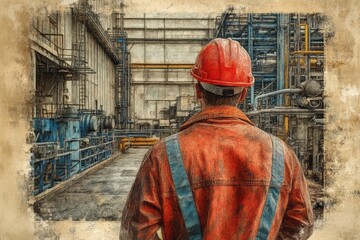 Industrial worker's perspective inside a large factory facility.