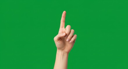 Hand Pointing Up Showing Number One Against Green Background
