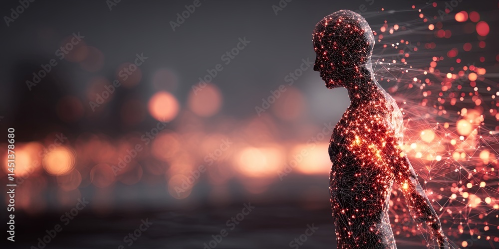 Aufkleber abstract representation of artificial intelligence with a digital human silhouette and light effects