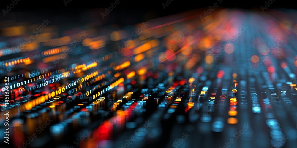 Aufkleber Abstract representation of binary code flowing in a digital environment showcasing data streams and programming concepts in vivid colors and 3D perspective