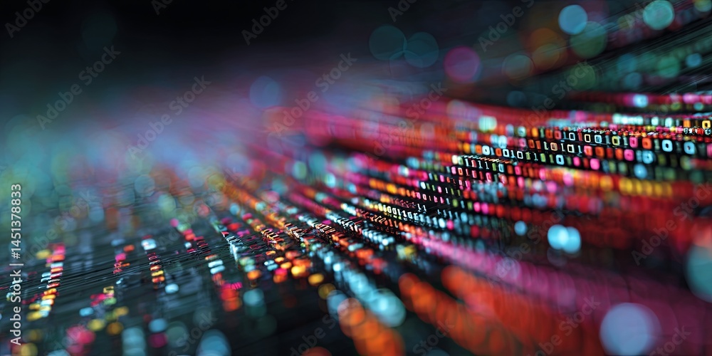 Aufkleber Abstract representation of binary code flowing in a digital environment showcasing data streams and programming concepts in vivid colors and 3D perspective
