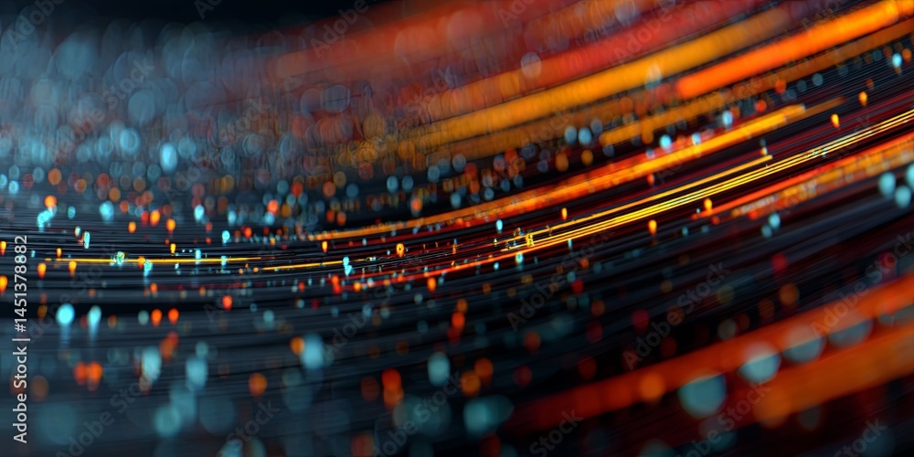 Poster Abstract representation of binary code flowing in a digital environment showcasing data streams and programming concepts in vivid colors and 3D perspective