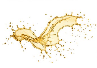 Golden liquid splash with droplets form isolated on white background