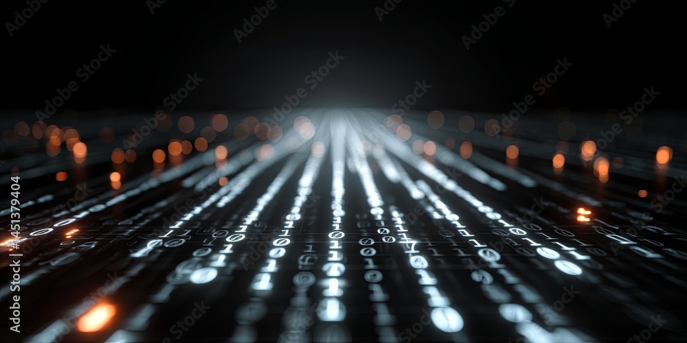 Aufkleber Ascending Digital Data Streams with Glowing Binary Numbers in Futuristic Technology Concept Illustration