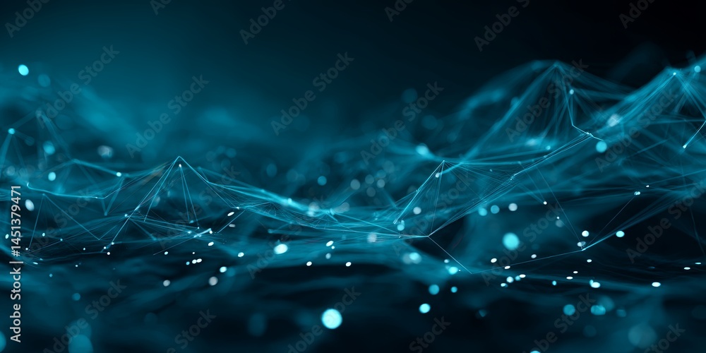 Aufkleber Futuristic Abstract Digital Background with Glowing Data Points and Lines in a Deep Blue Color Palette Representing Technology and Innovation