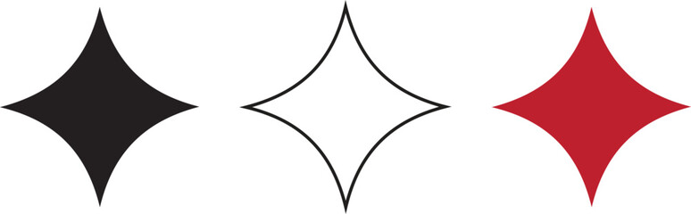 Obraz premium Three Diamond Shapes: Solid Black, Outline, and Solid Red