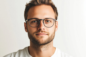 Obraz premium Man wearing glasses looking up