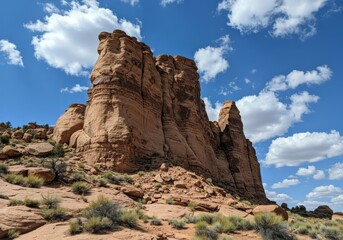 Fototapeta premium Desert rock formation under blue skies