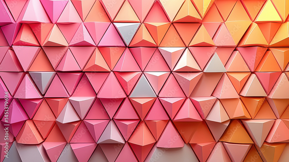 Aufkleber a realistic 4k 3d background featu a side view of triangular patterns in shades of pink, orange, and