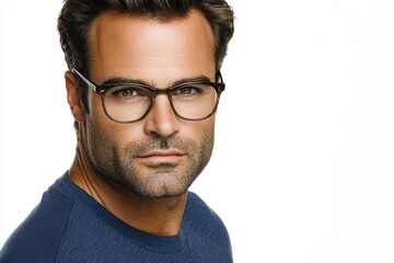 Obraz premium Man wearing glasses looking up