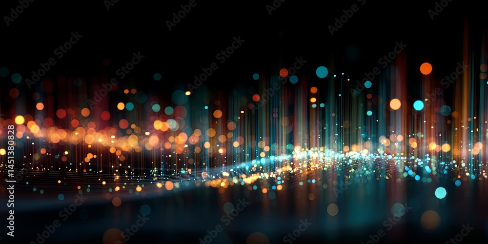 Aufkleber Abstract Digital Data Visualization with Colorful Light Patterns and Floating Particles on Dark Background for Modern Technology Theme