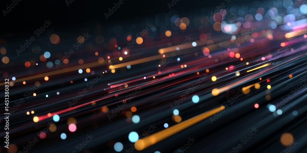 Aufkleber Abstract Digital Data Visualization with Colorful Light Patterns and Floating Particles on Dark Background for Modern Technology Theme