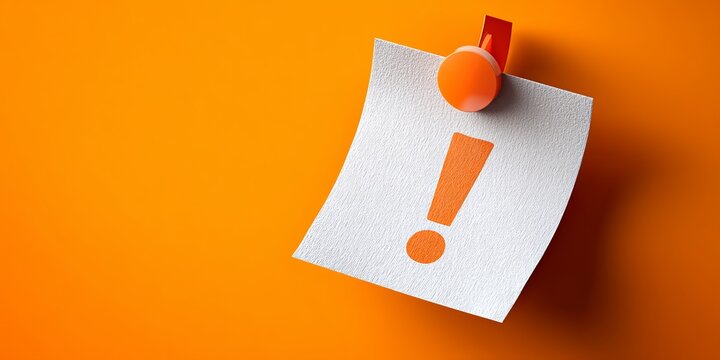 Bright orange background with a white paper note featuring an exclamation mark, ideal for conveying urgency or attention in modern design projects