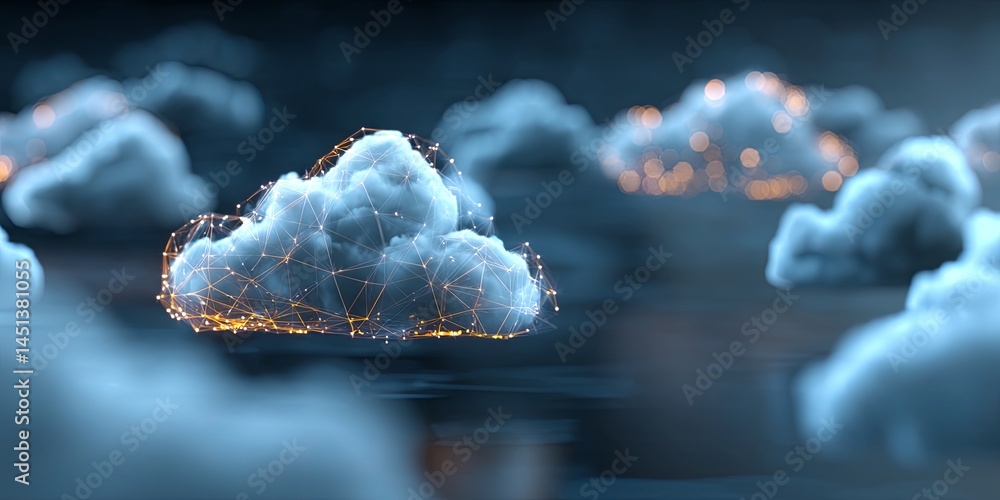 Aufkleber Digital Cloud Computing Concept with Data Visualization and Technology Graphics in Modern Futuristic Design