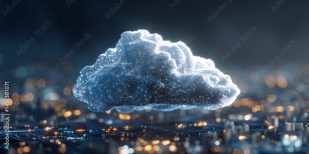 Fototapete Digital Cloud Computing Concept with Data Visualization and Technology Graphics in Modern Futuristic Design