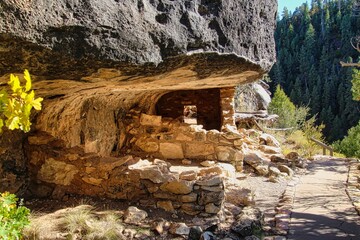 Cliff Dwellings Along the Island Trail in Walnut Canyon National Monument in Arizona.