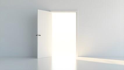 Empty White Room, Open Door, Bright Interior, AI Photo, Modern Design, Clean, Spacious, Sunlight, Empty Room, Architecture, Interior, Home, Design, Photorealistic, Digital Art 