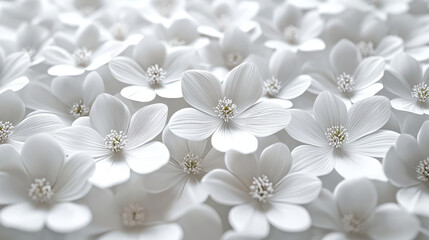 Soft white floral designs create a soothing 3D background with realistic depth and texture, presenting a calming aesthetic in stunning 4K resolution side view.