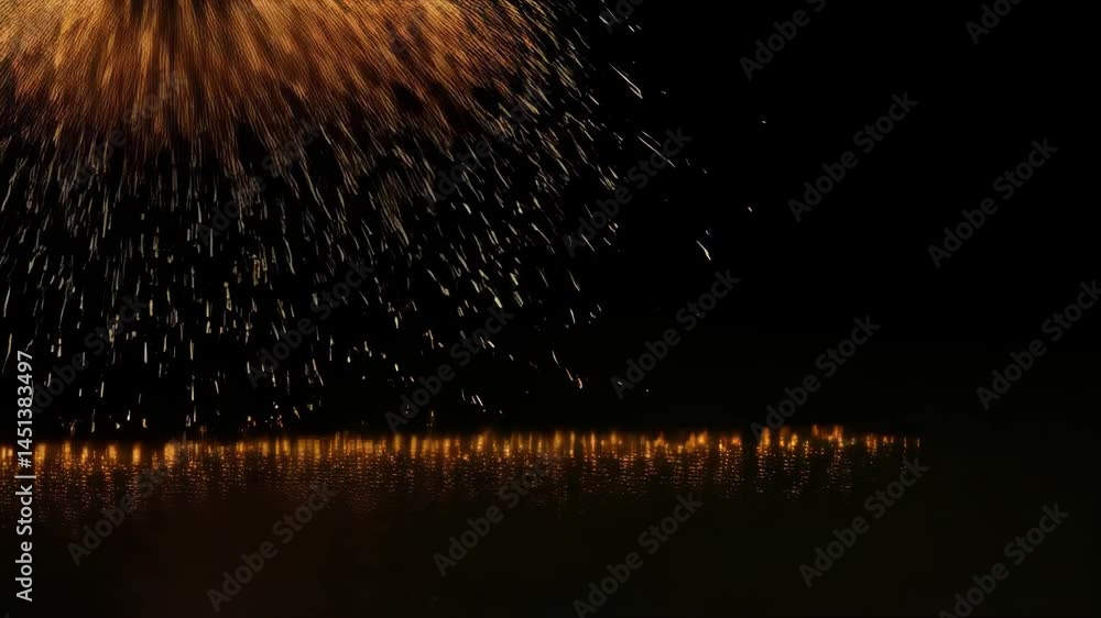 Poster golden sparks cascading down against dark background illuminating with bright light creating an abst