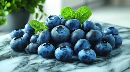 Juicy Blueberries on Marble: A Delightful Summer Treat