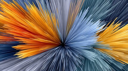 Obraz premium Abstract Burst of Color Dynamic Orange Blue and Gray Spikes Radiating from Center