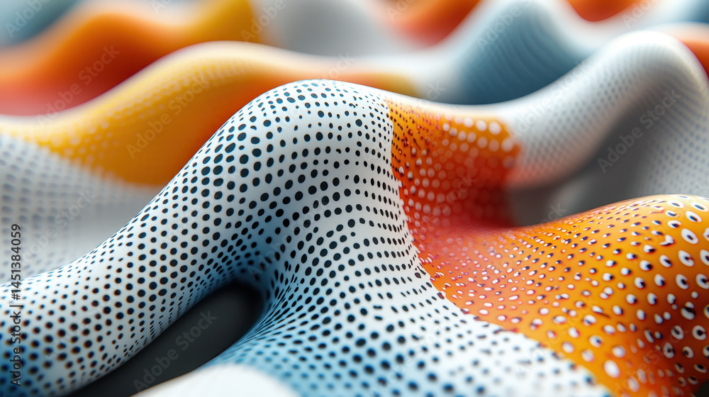 Poster playful 3d background displays realistic flowing waves with colorful patterns and a smooth side angl