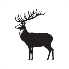 Black and White Deer Silhouette Standing Still – Flat Vector Illustration