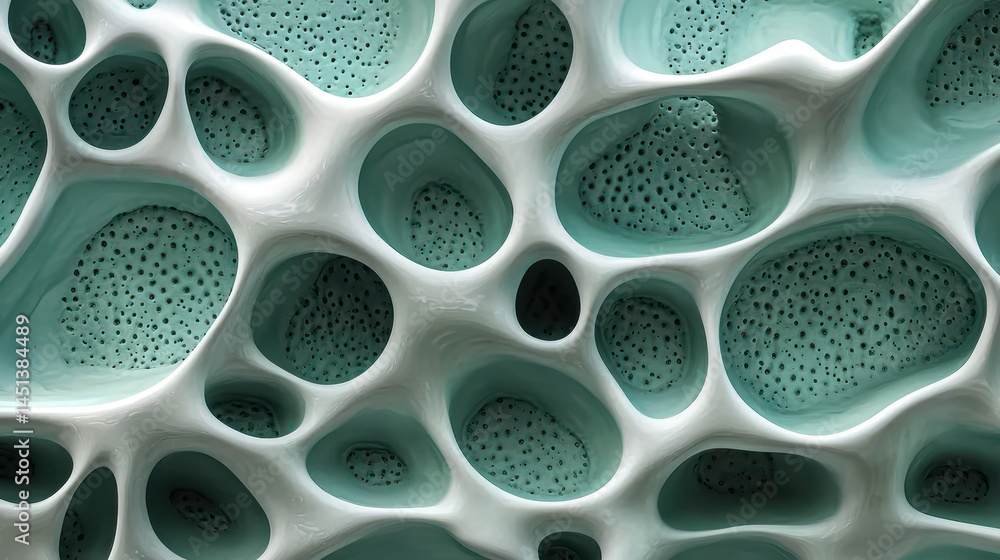 Poster a realistic 4k 3d background features organic shapes with a side angle view, showcasing intricate te