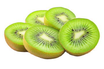 Fototapeta premium Juicy Slices of Fresh Kiwi Fruit Isolated on White Background for Healthy Eating and Recipes