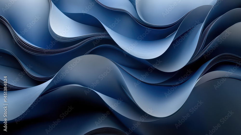 Aufkleber realistic 4k visuals present a modern, side angle view of abstract deep blue flowing waves in a beau