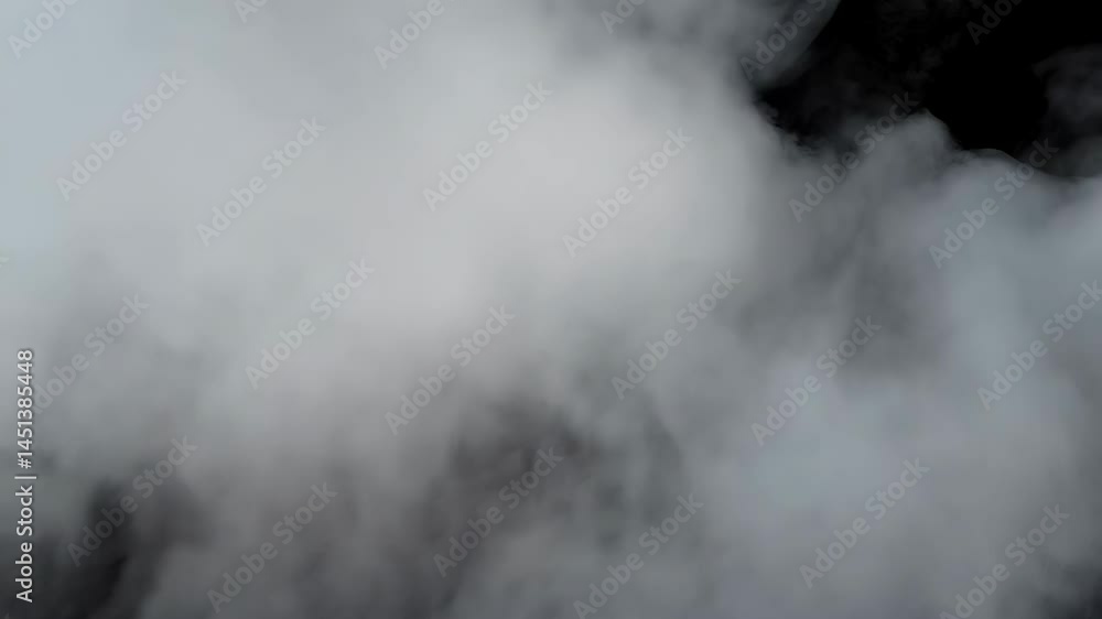 Poster dense white smoke swirling across a stark black background, creating a dynamic visual effect of vapo