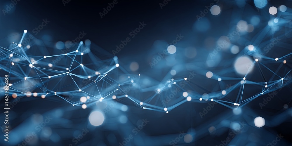 Poster Abstract Technology Background with Blue Geometric Shapes and Connections Representing Digital Data and Networks for Innovation and Analysis