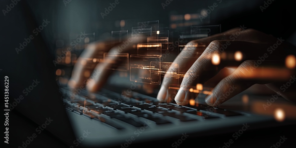 Aufkleber Innovative Chat AI Interface with Hands Typing on Laptop Showcasing Modern Technology in Digital Communication