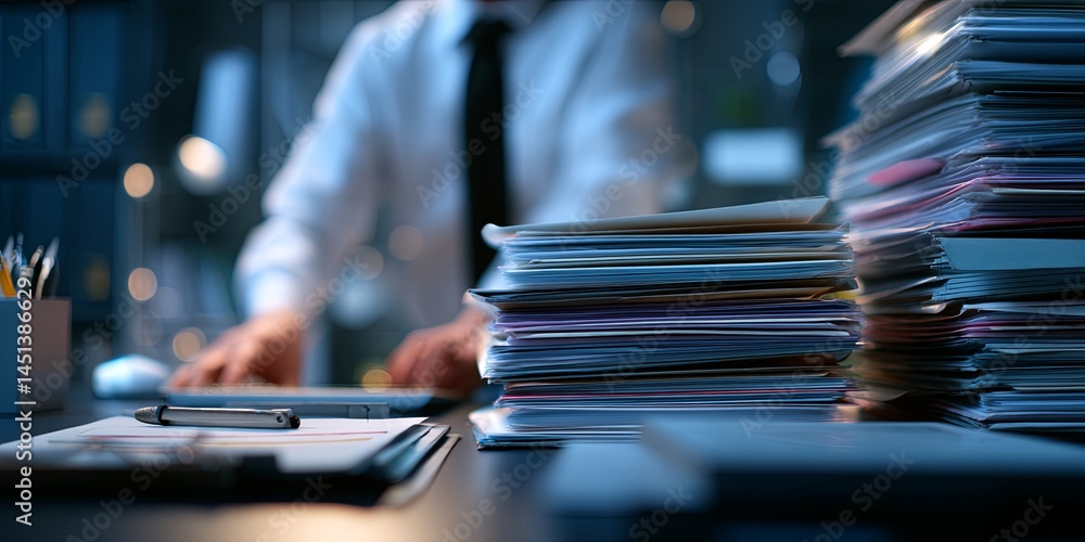 Aufkleber business professional organizing documents and digitizing data with innovative technology in modern 