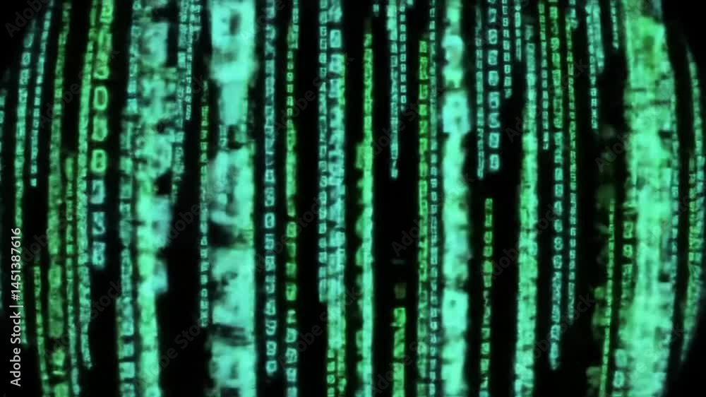 Poster falling digital numbers in green slow motion data stream effect