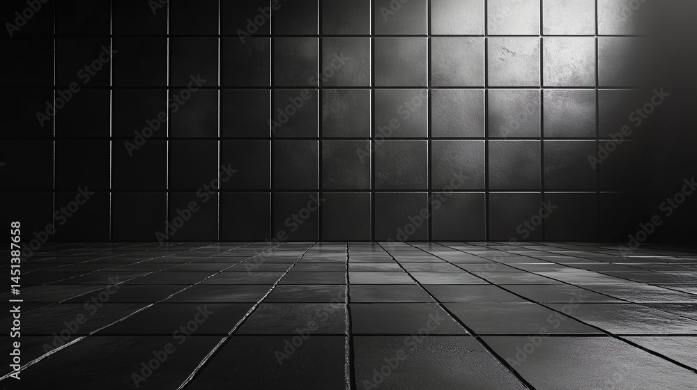 Poster gray concrete perspective room with minimalist grid-pattern backdrop