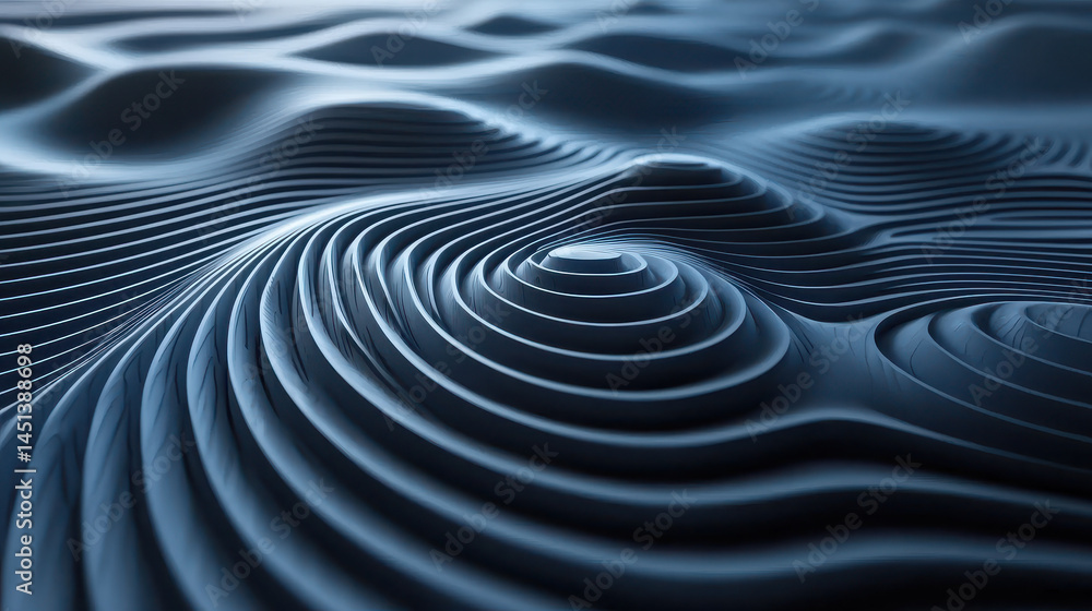 Poster realistic 4k 3d rende showcases hypnotic, flowing blue patterns with concentric waves and an undulat