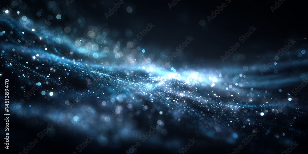 Poster Ethereal Light Patterns with Shimmering Blue Particles and Soft Glowing Effects in a Night Sky Atmosphere for Abstract Backgrounds and Designs