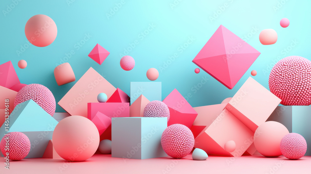 Poster a vibrant 3d background showcasing geometric forms and realistic rende in 4k resolution from a side 