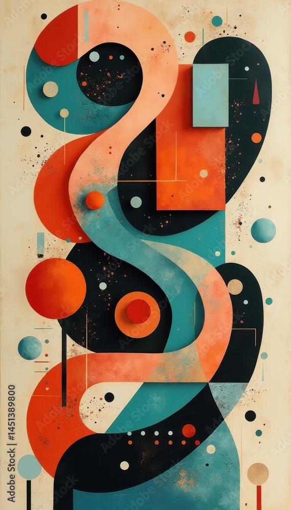 Poster modern geometric abstraction with retro colors and textural detail - abstract art