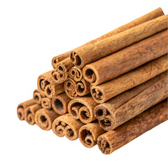 Cinnamon stick pile top view isolated on white background