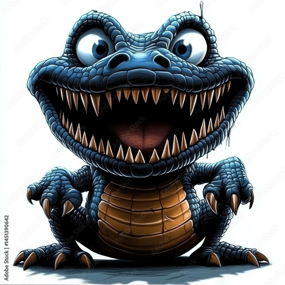 Aufkleber cartoon crocodile with a huge toothy smile on a white background, the reptile with an open mouth and