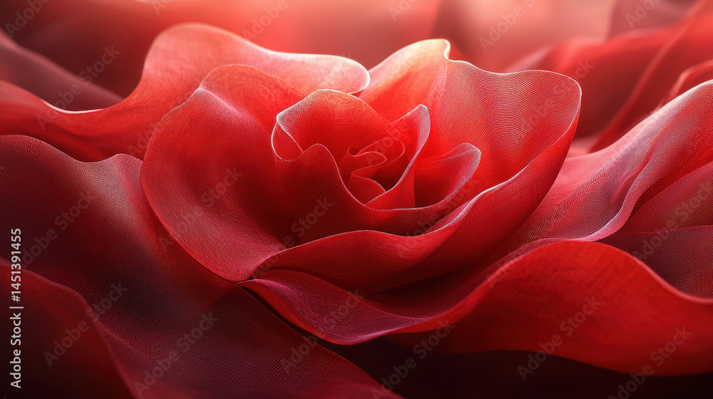 Poster a stunning 4k realistic 3d background showcases flowing red flower shapes, beautifully rendered with