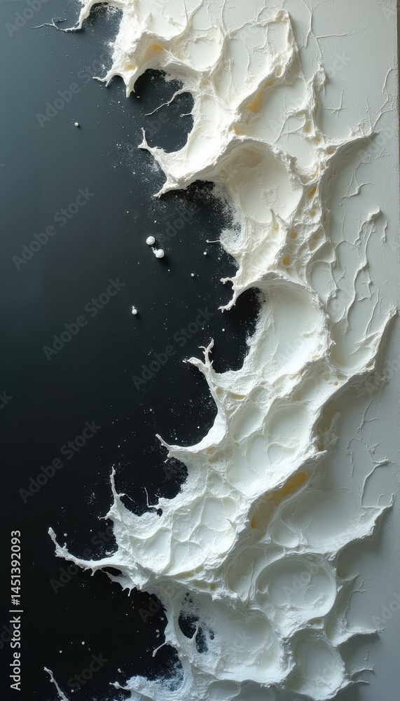 Poster abstract white texture on dark backdrop: organic cellular formation with light and shadow