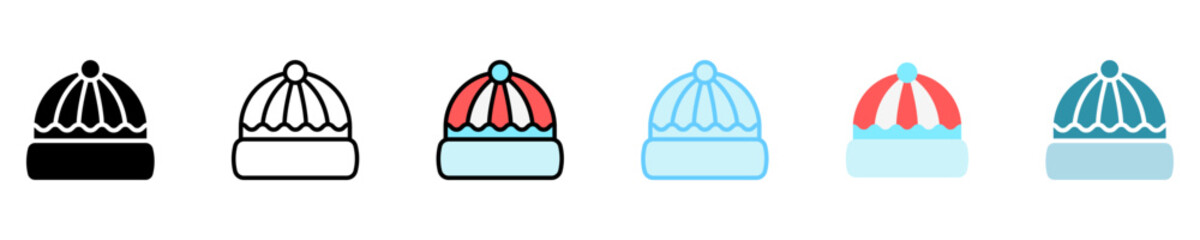 winter hat multi style, mini illustration icon set. use for modern concept, print, UI, UX kit, web and app development. Vector EPS 10, related to winter, cold season.