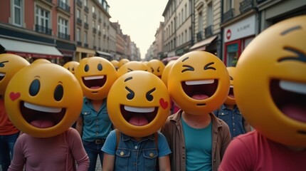 Celebrating world laughter day city streets colorful parade urban environment crowd view joyful atmosphere