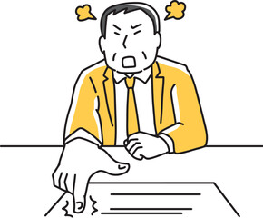 書類を指さして怒る中年会社員