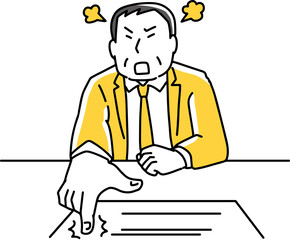 書類を指さして怒る中年会社員