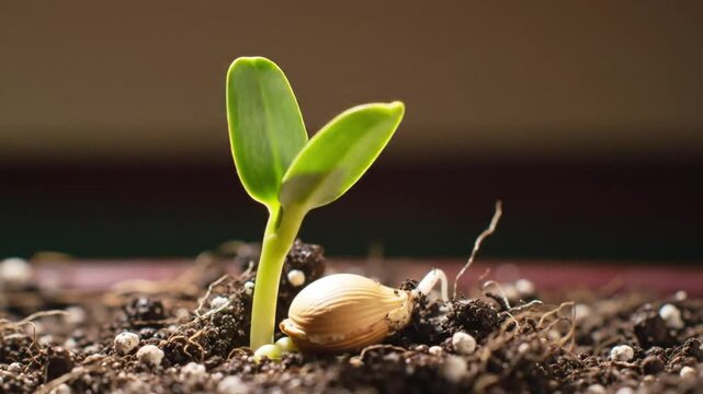 Seed Germinating in Soil Timelapse Macro View of Growth