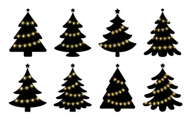 A set of Silhouette christmas tree vector.